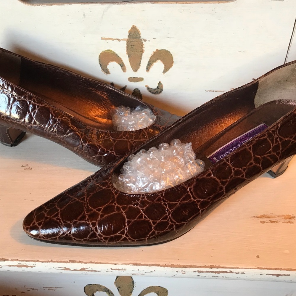 Phyllis Poland Crocodile Patent Leather Heel 7.5